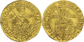 Allemagne - Saxe-Albertine 
 Jean-Georges Ier (1611-1656)
 1 ducat or - 1617 Dresde.
 Très rare et d’une qualité exceptionnelle. 
 Pratiquement FD...