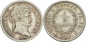 Allemagne - Westphalie 
 Jérôme Napoléon (1807-1813)
 Epreuve sur flan bruni du 1/2 franc - 1808 J Paris.
 Tranche lisse - Frappe monnaie.
 Inédit...