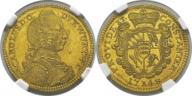 Allemagne - Wurtemberg 
 Charles-Eugène (1744-1793) 
 1 ducat or - 1748 Stuttgart. 
 Très rare dans cette qualité.
 Pratiquement FDC - NGC MS 63
...