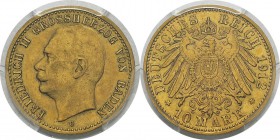 Allemagne - Empire (1871-1918) 
 Bade - Frédéric II (1907-1918)
 10 marks or - 1912 G Stuttgart. 
 Superbe - PCGS AU 58
 300 / 400