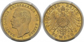 Allemagne - Empire (1871-1918)
 Hesse-Darmstadt - Ernest-Louis III (1892-1918) 
 20 marks or - 1911 H Darmstadt.
 Superbe à FDC - PCGS MS 62
 400 ...