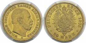 Allemagne - Empire (1871-1918) 
 Prusse - Guillaume Ier (1861-1888) 
 20 marks or - 1875 A Berlin. Pratiquement FDC - PCGS MS 63
 300 / 400
