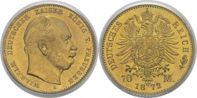 Allemagne - Empire (1871-1918) 
 Prusse - Guillaume Ier (1861-1888) 
 10 marks or - 1872 A Berlin. 
 Rarissime qualité.
 FDC Exceptionnel - PCGS M...