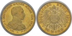 Allemagne - Empire (1871-1918) 
 Prusse - Guillaume II (1888-1918)
 20 marks or - 1914 A Berlin. 
 Pratiquement FDC - PCGS MS 63
 300 / 400