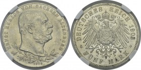 Allemagne - Empire (1871-1918) 
 Saxe-Altenbourg - Ernest (1853-1908) 
 5 marks - 1903 A Berlin. 
 Pratiquement FDC - NGC MS 63
 150 / 200