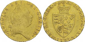 Angleterre
 Georges III (1760-1820)
 1/2 guinée or - 1795 
 Léger nettoyage.
 Superbe
 300 / 400