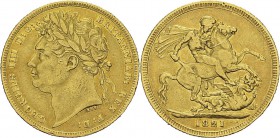 Angleterre
 Georges IV (1820-1830)
 1 souverain or - 1821 
 Léger nettoyage.
 Superbe
 400 / 500