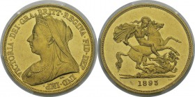 Angleterre 
 Victoria (1837-1901)
 Epreuve sur flan bruni du 5 souverains or - 1893 
 Très rare - 773 exemplaires.
 Flan Bruni - PCGS PR 55
 5.00...