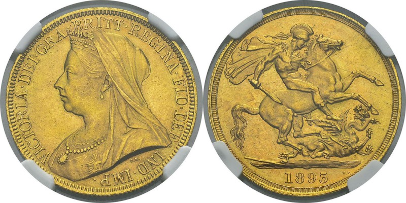 Angleterre 
 Victoria (1837-1901) 
 2 souverains or - 1893
 Rarissime dans ce...