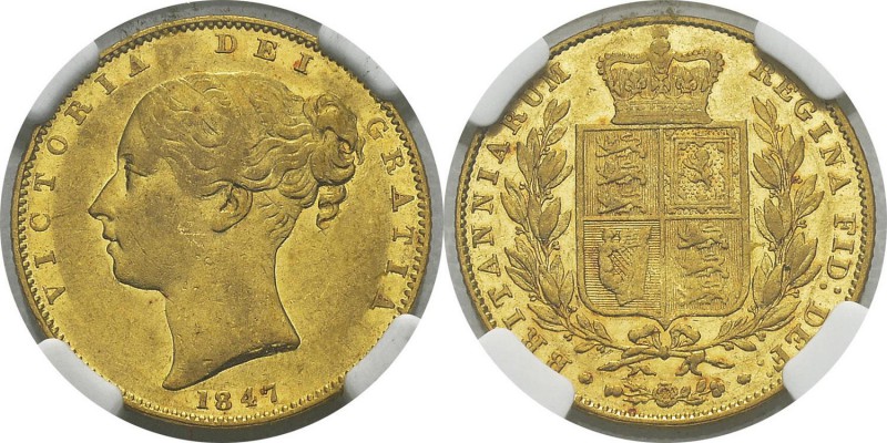 Angleterre 
 Victoria (1837-1901) 
 1 souverain or - 1847 
 Superbe - NGC AU ...