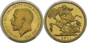 Angleterre 
 Georges V (1910-1936)
 Epreuve sur flan bruni du 2 souverains or - 1911 
 Flan Bruni - PCGS PR 63
 1.400 / 1.600