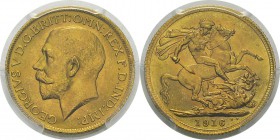 Angleterre 
 Georges V (1910-1936) 
 1 souverain or - 1916 
 Magnifique exemplaire. FDC - PCGS MS 65
 300 / 400