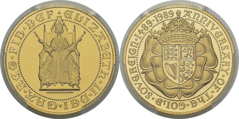 Angleterre Elisabeth II (1952-1997)
 Epreuve sur flan bruni du 1 souverain or -...