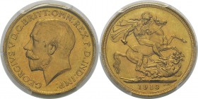 Australie
 Georges V (1910-1936)
 1 souverain or - 1913 S Sydney. 
 Rare dans cette qualité.
 FDC - PCGS MS 65
 300 / 400
