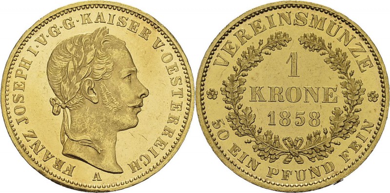 Autriche
 François Joseph (1848-1916)
 1 couronne or - 1858 A Vienne. 
 Très ...