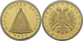 Autriche
 Première République (1918-1938) 
 100 schillings or à la Vierge - 1937 
 D’aspect flan bruni - Type rare.
 Pratiquement FDC - PCGS PL 63...