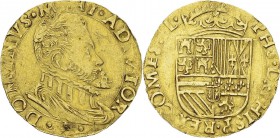 Belgique - Flandres 
 Philippe II (1556 -1598)
 1/2 réal or - Non daté (1556-1598) Bruges. 
 Superbe
 500 / 600