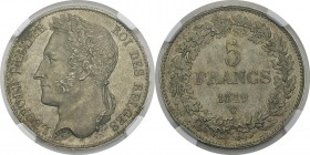 Belgique
 Léopold Ier (1831-1865)
 5 francs - 1849
 Rare dans cette qualité. 
 Superbe à FDC - NGC MS 62
 300 / 400