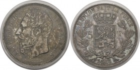 Belgique
 Léopold II (1865-1909)
 5 francs - 1866
 F de Francs suivi d’un point. 
 Année rare.
 TTB à Superbe - PCGS XF 45
 300 / 500