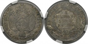 Bolivie
 République (1825 à nos jours)
 1 boliviano - 1867 FE PTS Potosi. 
 11 étoiles.
 Rare dans cette qualité. Superbe à FDC - NGC MS 61
 100 ...