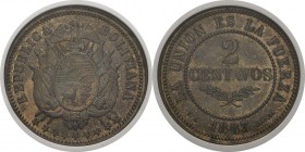 Bolivie
 République (1825 à nos jours)
 Essai du 2 centavos - 1883 EG Paris. 
 Rare.
 Pratiquement FDC - NGC MS 64 BN
 100 / 200