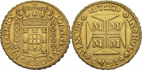 Brésil
 Jean V (1706-1750)
 20000 reis or - 1727 M Minas Gerais. 
 Magnifique exemplaire.
 Superbe - NGC AU 55
 6.000 / 8.000