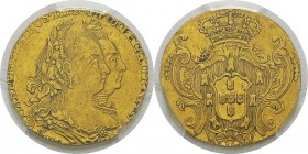 Brésil (Caraïbes)
 Marie Ière et Pierre III (1777-1786) 
 6400 reis or - 1780 R Rio.
 Monnaie de poids réduit (10.93g) pour la circulation dans les...