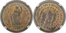 Brésil
 République des Etats Unis (1889-1930) 
 Epreuve du 40 reis cuivre valeur en bas - 1889 
 Très rare.
 Pratiquement FDC - NGC MS 63 RB
 150...