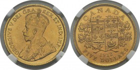 Canada
 Georges V (1910-1936)
 5 dollars or - 1912 
 Rare qualité.
 Pratiquement FDC - NGC MS 64
 500 / 700