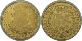 Chili
 Charles IV (1788-1808)
 8 escudos or - 1789 DA So Santiago. 
 Magnifique exemplaire.
 Superbe - PCGS AU 53
 1.200 / 1.400