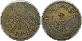 Chine
 Première République (1912-1949) 
 10 cash en laiton - Non daté (1912). 
 Rarissime en laiton - Nettoyé.
 Superbe - PCGS genuine
 200 / 300...