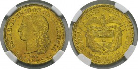 Colombie
 Etats-Unis de Colombie (1863-1886) 
 10 pesos or - 1876/5 Medellin.
 D’une qualité hors norme.
 Frappé au poids et titre d’un 50 francs ...