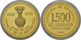 Colombie
 République (1886 à nos jours) 
 1500 pesos or - 1973 Bogota.
 Flan Bruni - PCGS PR 67 DEEP CAMEO
 800 / 900