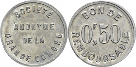 Comores
 Société Anonyme de la Grande Comore 50 centimes aluminium - Non daté (1915). 
 Superbe à FDC
 50 / 100