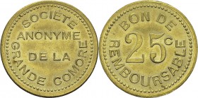 Comores
 Société Anonyme de la Grande Comore
 Epreuve en laiton du 25 centimes aluminium - Non daté (1915).
 Frappe d’Epreuve
 100 / 200