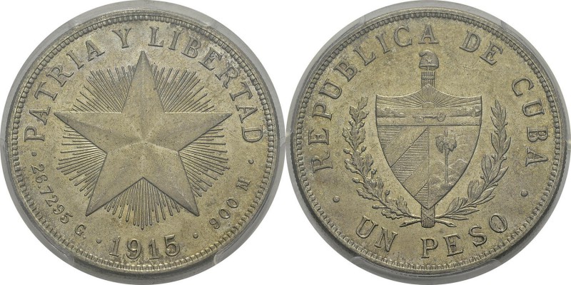 Cuba
 Première République (1902-1962) 
 1 peso « haut relief » - 1915 
 Magni...