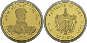 Cuba
 République de (1962 à nos jours)
 Piéfort sur flan bruni du 50 pesos or - 1990
 D’une insigne rareté - 3 exemplaires.
 Flan Bruni - PCGS PR ...