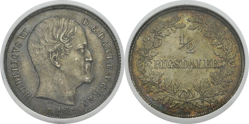 Danemark
 Frédéric VII (1848-1863)
 1/2 rigsdaler - 1854 VS Copenhague. 
 Qua...