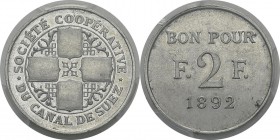 Egypte
 Abdul Hamid II (1293-1327 AH / 1876-1909)
 2 francs aluminium Société Coopérative du Canal de Suez - 1892
 Le 2 francs est rarissime. Super...