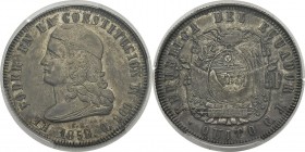 Equateur
 République (1830 à nos jours) 
 5 francs - 1858 GJ Quito.
 Très rare dans cette qualité. 
 Superbe - PCGS AU 58
 800 / 900