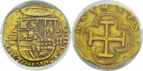 Espagne
 Philippe II (1556-1598)
 2 escudos or - Non daté Λ Valladolid.
 Un annelet au dessus du Λ et deux points au dessous.
 Superbe - PCGS AU 5...