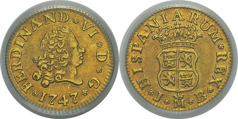 Espagne
 Ferdinand VI (1746-1759)
 1/2 escudo or - 1747 JB M Madrid.
 Magnifi...