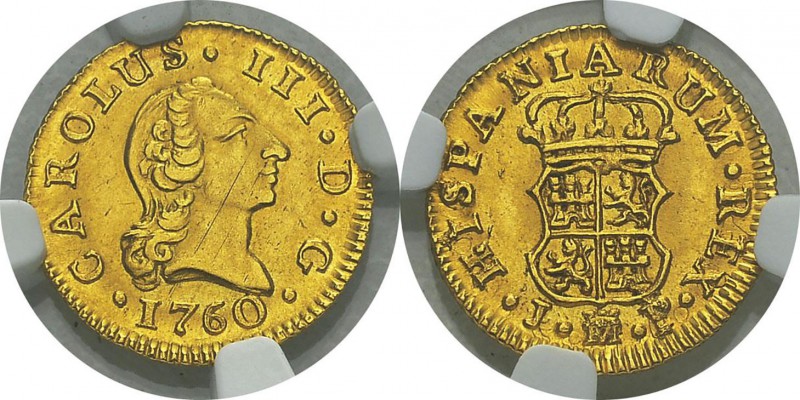Espagne
 Charles III (1759-1788)
 1/2 escudo or - 1760 JP M Madrid.
 Magnifiq...