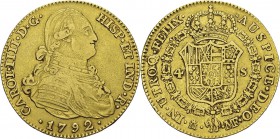 Espagne
 Charles IV (1788-1808)
 4 escudos or - 1792 MF M Madrid. 
 TTB à Superbe
 500 / 600