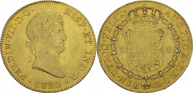Espagne
 Ferdinand VII (1808-1833)
 8 escudos or - 1820 GJ M Madrid. 
 TTB à Superbe
 1.200 / 1.400