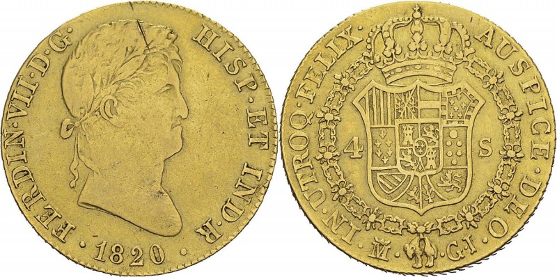 Espagne
 Ferdinand VII (1808-1833)
 4 escudos or - 1820 GJ M Madrid. 
 Nettoy...