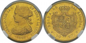 Espagne
 Ière République (1873-1874)
 10 escudos or - 1868 étoiles « 18 » « 73 » 1873 étoile à 6 branches Madrid.
 Pratiquement FDC - NGC MS 64
 3...