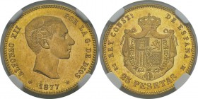 Espagne
 Alphonse XII (1874-1885)
 25 pesetas or - 1877 DE M Madrid. FDC - NGC MS 65
 400 / 600