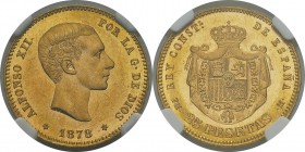 Espagne
 Alphonse XII (1874-1885)
 25 pesetas or - 1878 DE M Madrid. 
 FDC - NGC MS 65
 400 / 600