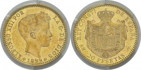 Espagne
 Alphonse XIII (1886-1931)
 20 pesetas or - 1899 SM V Madrid. 
 Superbe - PCGS AU 55
 300 / 400